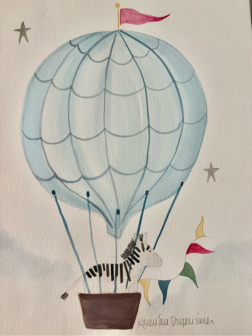 Pottery Barn Kids inspired Hot Air Balloon Animal Original Watercolor  by KSD